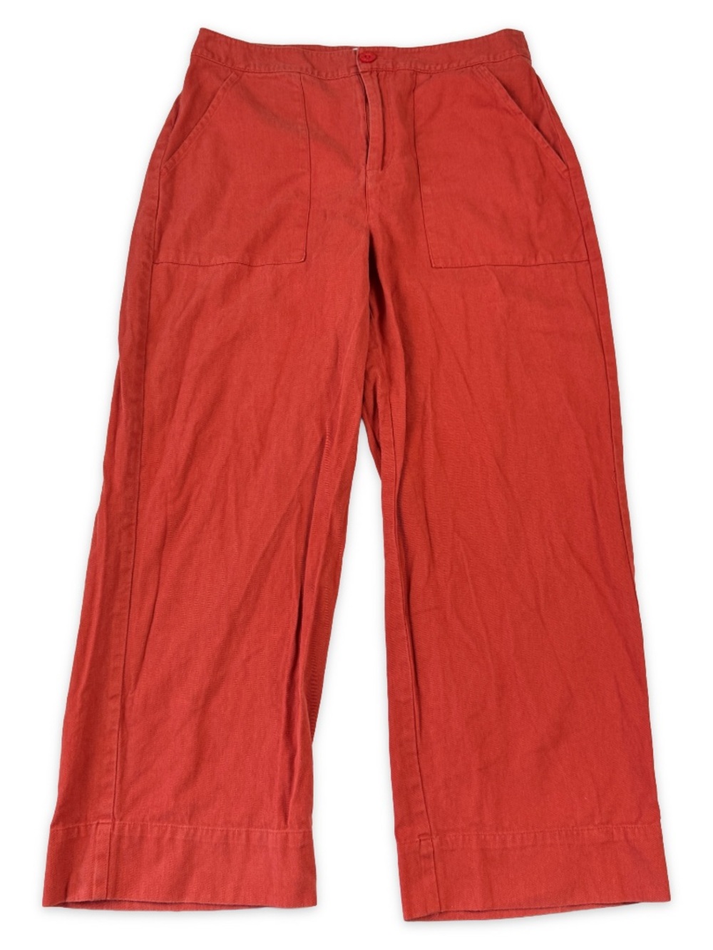 RVCA Pants Womens Size 27 High Waist Cropped Trouser Wide Leg Opening Hot Coral